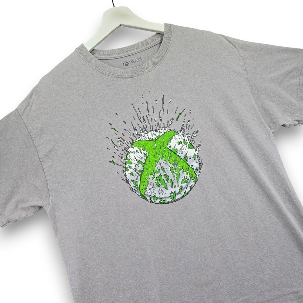 XBOX Mens T Shirt Large Grey Cotton Graphic Splatter Logo Short Sleeve Tee L